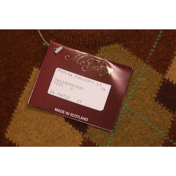 McGeorge of Scotland Brown Argyle Scotland Lambswool Crewneck Sweater Mens Small - Picture 6 of 8